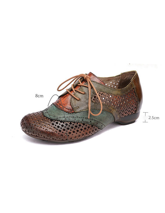 Women's Big Size (size35-size42)Color Blocking Leather Hollow Lace-up Retro Flats, Obiono Aug Shoes Collection 2026 2026, 89.88