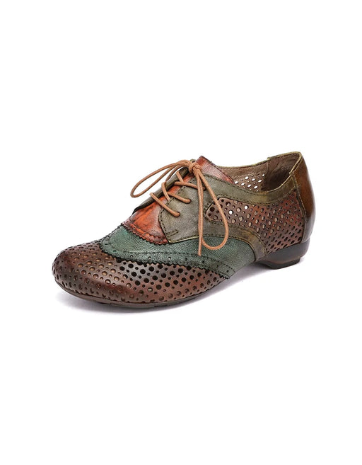 Women's Big Size (size35-size42)Color Blocking Leather Hollow Lace-up Retro Flats, Obiono Aug Shoes Collection 2026 2026, 89.88