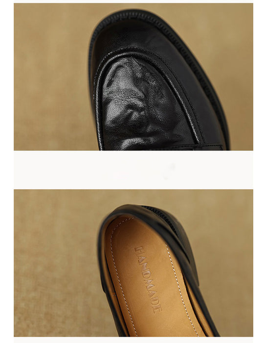 Spring Real Leather Vintage Camellia Pin Loafers
