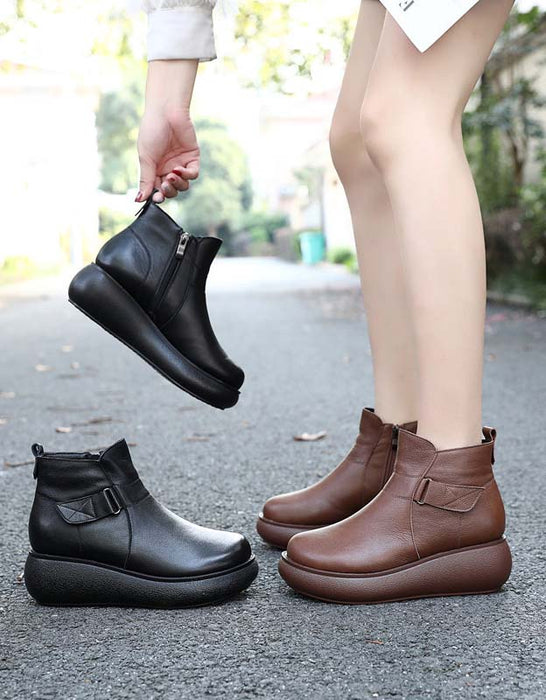 Women Retro Leather Buckle Platform Boots Dec New Trends 2020 83.00