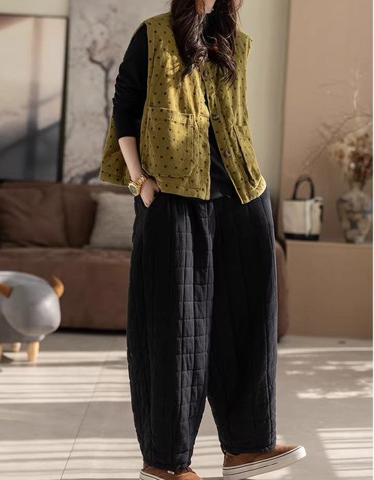 Women's Autumn Winter Polka Dots Sleeveless Cotton Vest