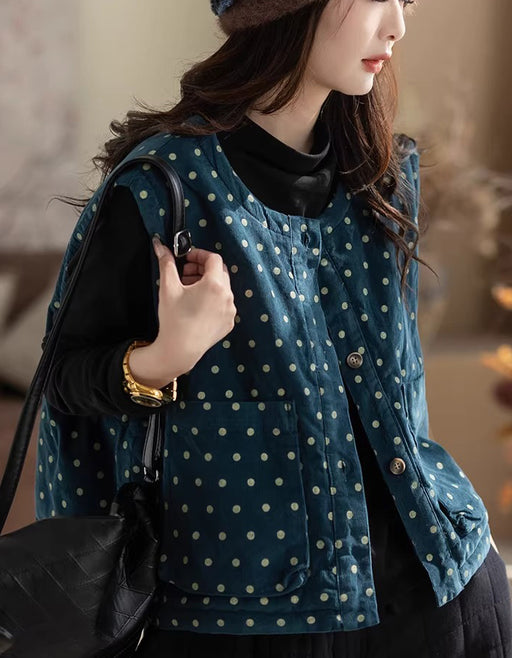 Women's Autumn Winter Polka Dots Sleeveless Cotton Vest Feb Clothing Collection 2026 