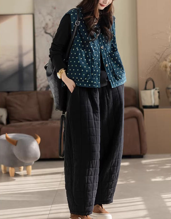 Women's Autumn Winter Polka Dots Sleeveless Cotton Vest