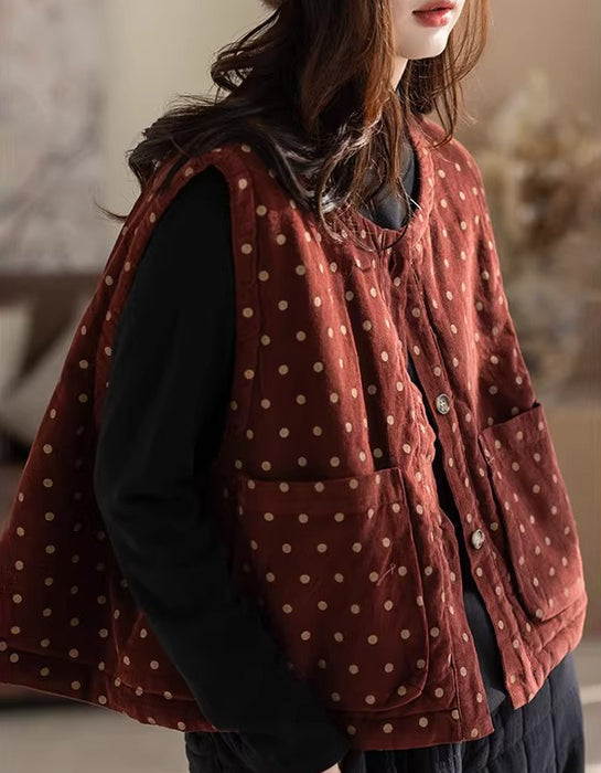 Women's Autumn Winter Polka Dots Sleeveless Cotton Vest