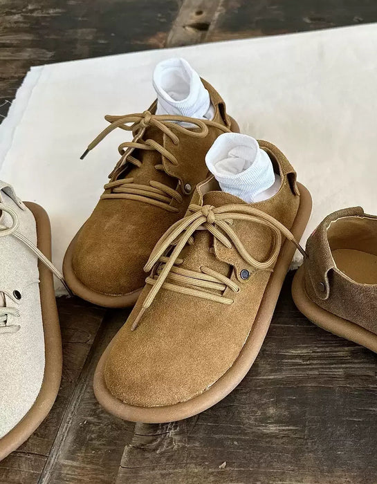 Women's Comfortable Lace-up Wide Toe Box Suede Clogs Shoes