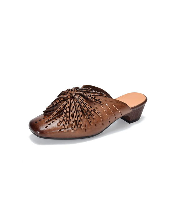 Summer Women's Genuine Leather Hollowed-out Tassel Mule Sandals Obiono Aug Shoes Collection 2026, 85.00