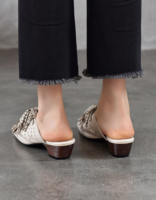 Summer Women's Genuine Leather Hollowed-out Tassel Mule Sandals, Obiono Aug Shoes Collection 2026, 85.00