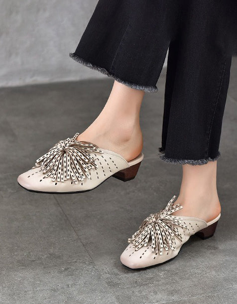 Summer Women's Genuine Leather Hollowed-out Tassel Mule Sandals Obiono Aug Shoes Collection 2026, 85.00