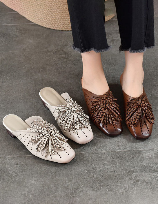 Summer Women's Genuine Leather Hollowed-out Tassel Mule Sandals Obiono Aug Shoes Collection 2026, 85.00