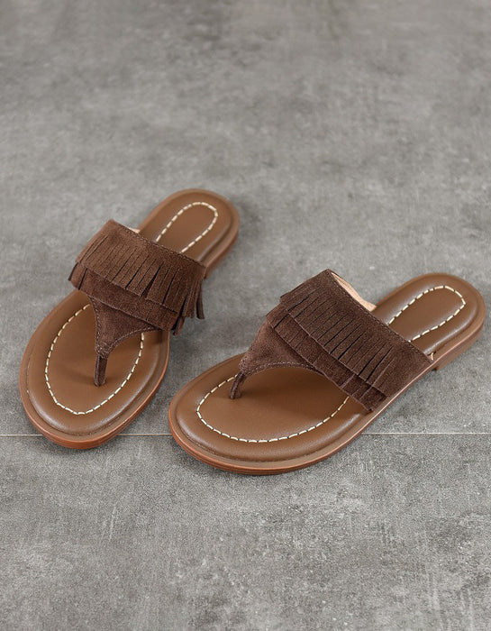 Women's Genuine Leather Tassel Flip-Flops Sandals