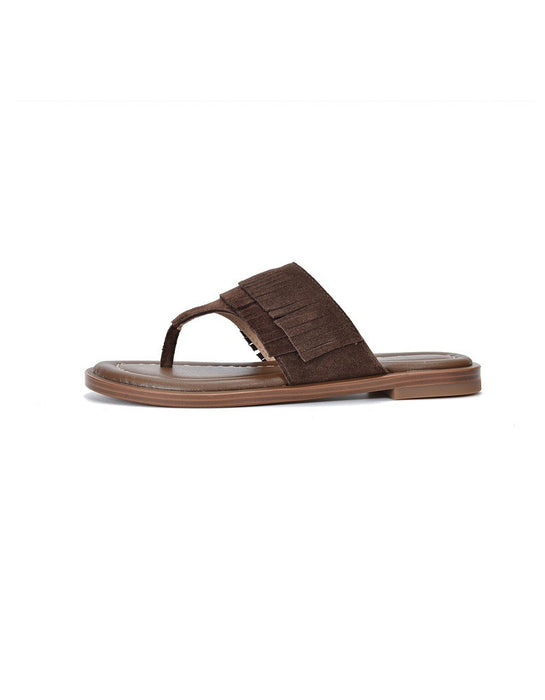 Women's Genuine Leather Tassel Flip-Flops Sandals