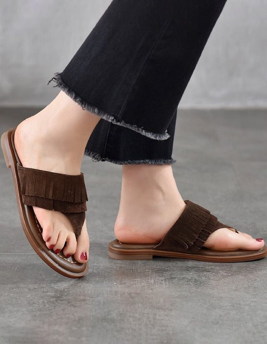 Women's Genuine Leather Tassel Flip-Flops Sandals