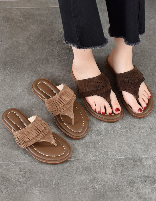 Women's Genuine Leather Tassel Flip-Flops Sandals