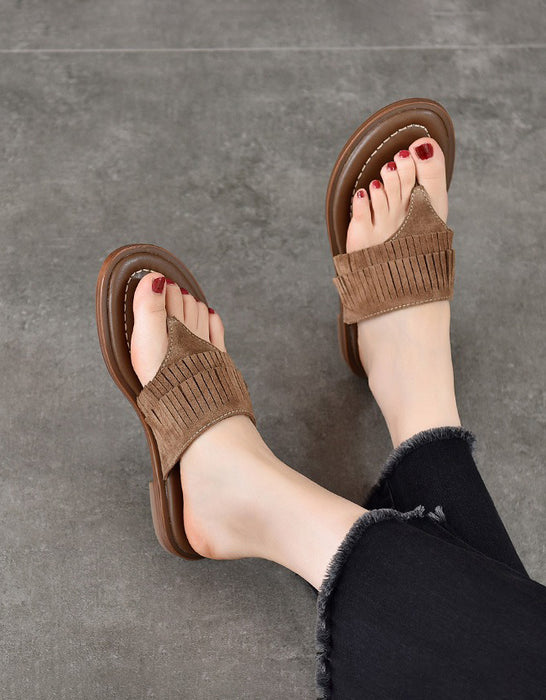 Women's Genuine Leather Tassel Flip-Flops Sandals