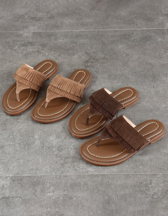 Women's Genuine Leather Tassel Flip-Flops Sandals