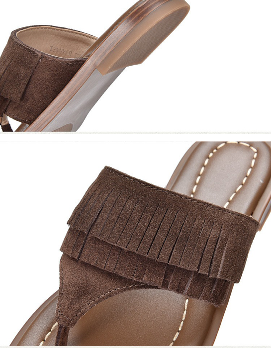Women's Genuine Leather Tassel Flip-Flops Sandals