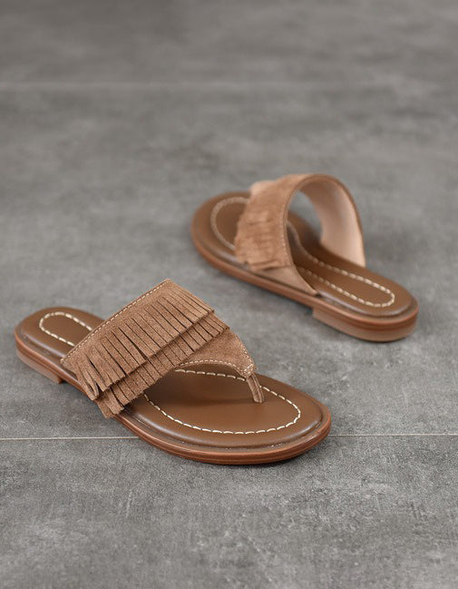 Women's Genuine Leather Tassel Flip-Flops Sandals
