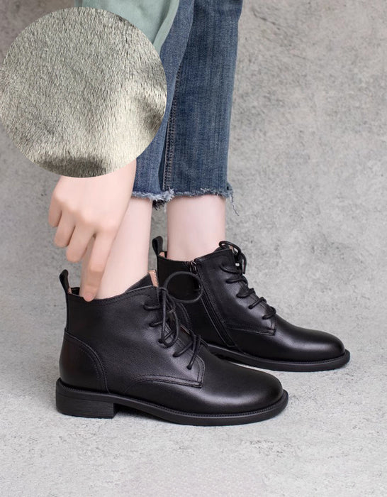 OBIONO Lace-up Retro Leather Ankle Boots Obiono OBIONO Lace-up Retro Leather Ankle Boots Obiono