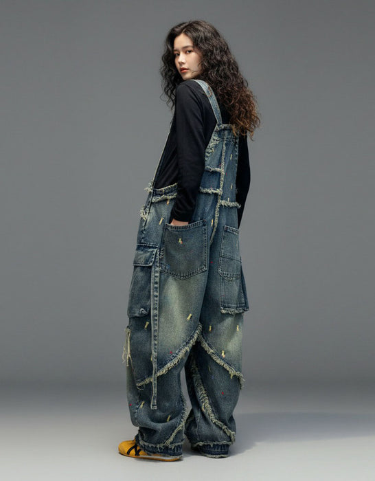 Women's Plus Size Patch Style Loose Denim Jumpsuit, Buykud Jumpsuits