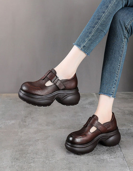 Obiono shoes, Women's Round Toe Comfortable T-strap Platform Shoes brown, Sep Shoes Collection 2026, 87.79
