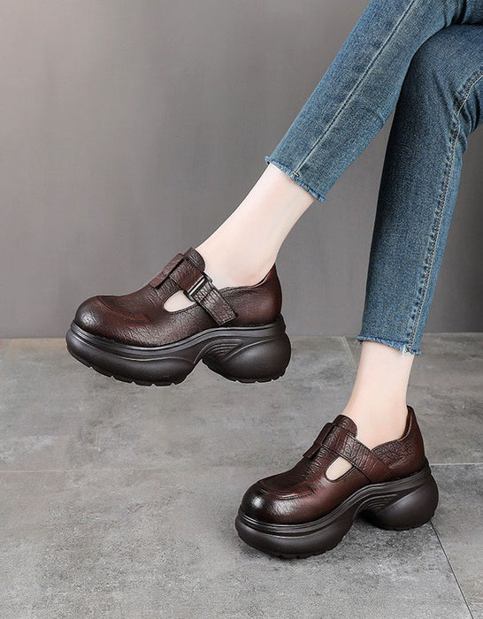 Obiono shoes, Women's Round Toe Comfortable T-strap Platform Shoes brown, Sep Shoes Collection 2026, 87.79