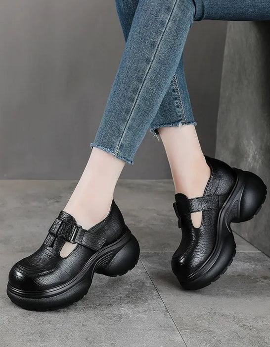Obiono shoes, Women's Round Toe Comfortable T-strap Platform Shoes black, Sep Shoes Collection 2026, 87.79