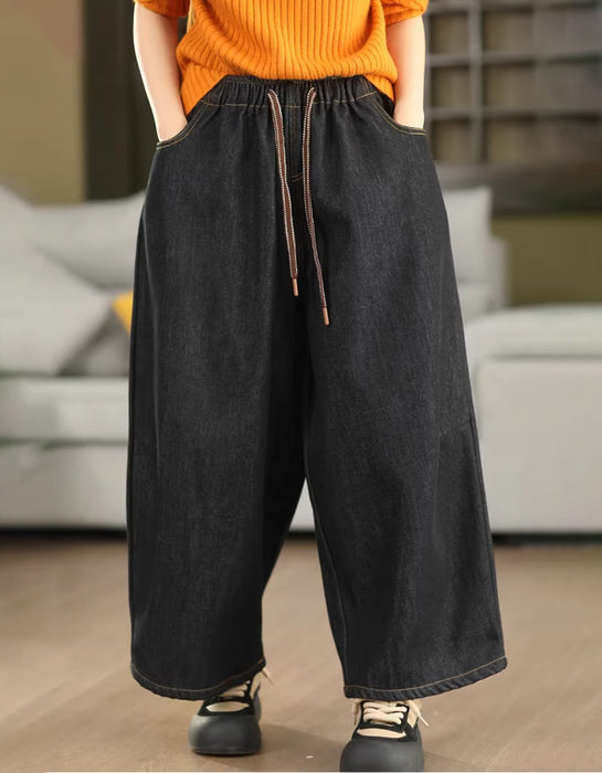 Women's Winter Fur Lining Wide Leg Denim Pants
