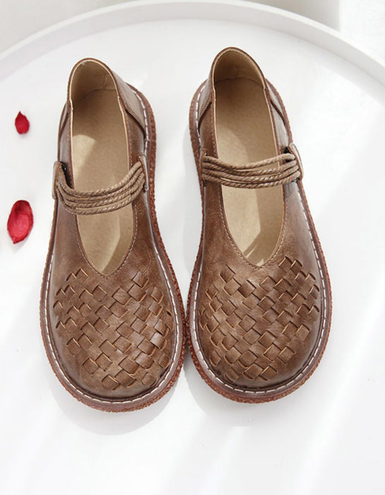 Woven Leather Wide Toe Box Shoes