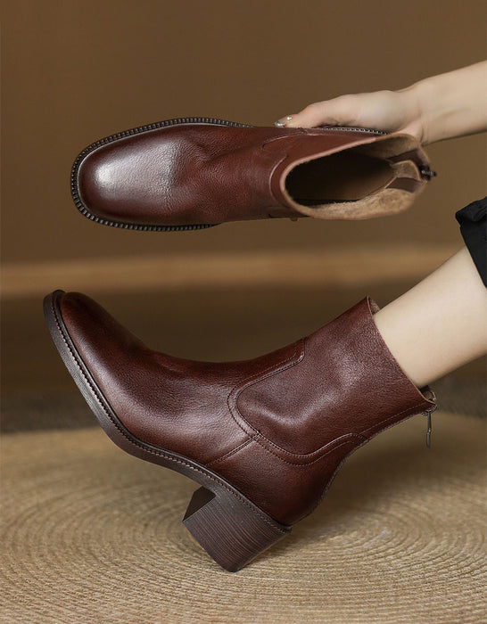Winter Autumn Real Leather Chunky Heels Chelsea Boots