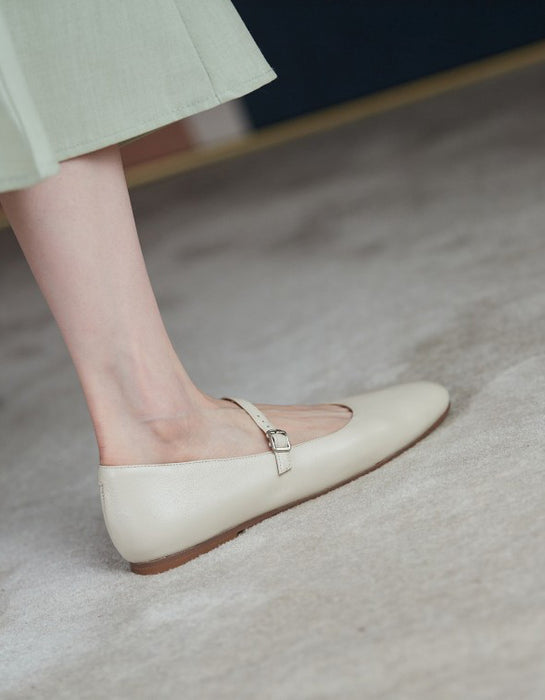 Ankle Strap White Soft Leather Flat Shoes Single Strap Soft