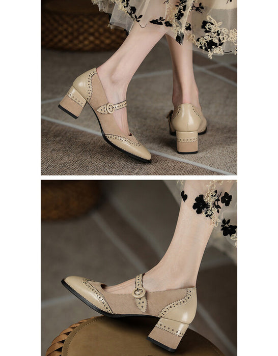 Ankle Strap Brogue Style Chunky Heels Mary Janes