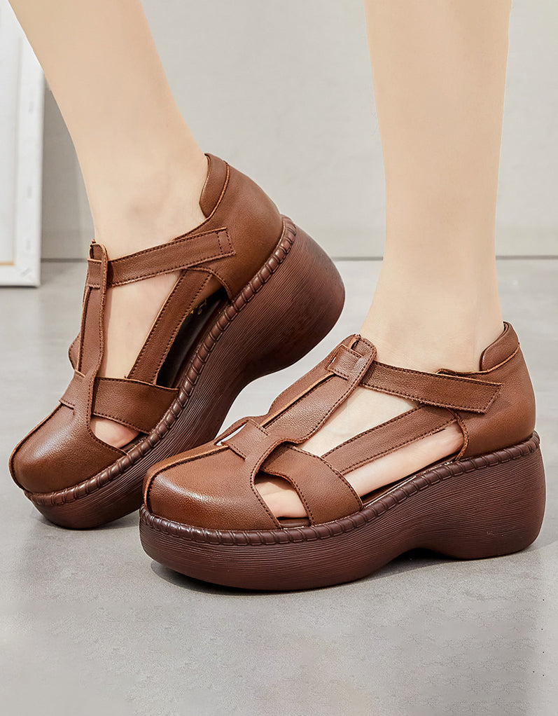 Women's Retro Leather Straps Platform Sandals — Obiono
