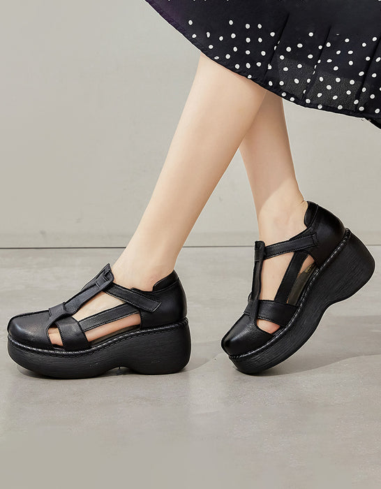 Women's Retro Leather Straps Platform Sandals