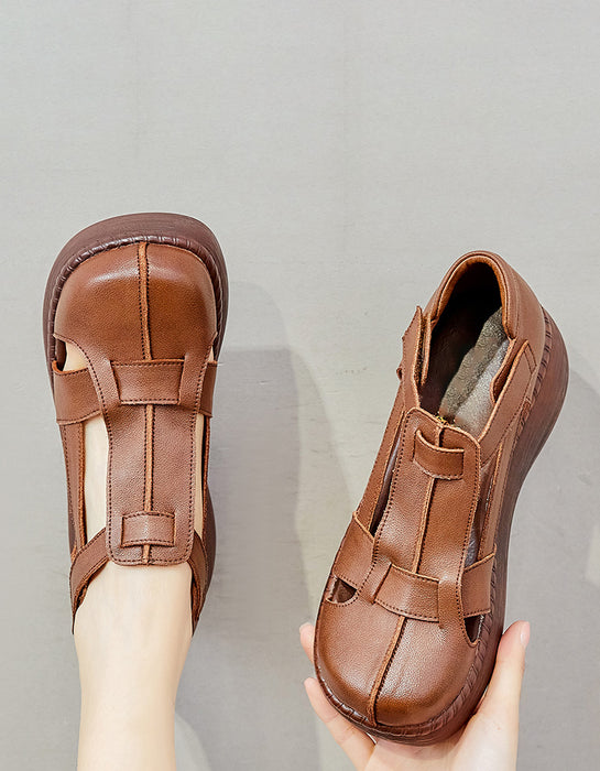 Women's Retro Leather Straps Platform Sandals