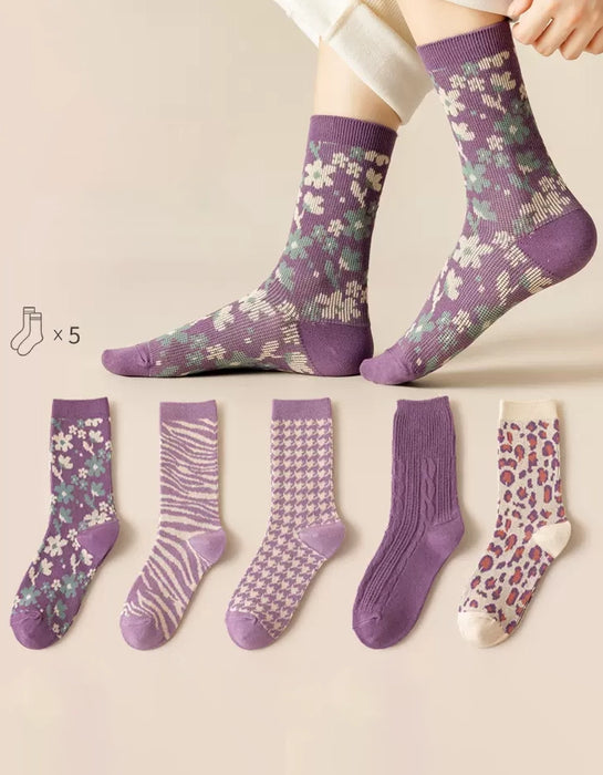 5 Pairs Comfortable Flower Cotton Socks