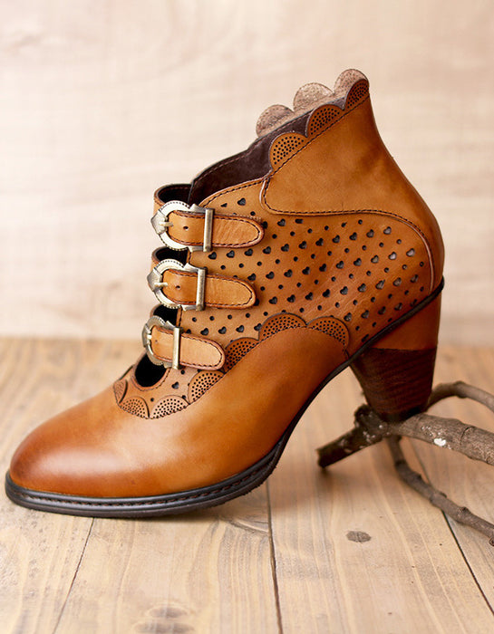 Bukles Straps Vintage Pointed-Toe Elegant Chunky Heel Boots 36-42