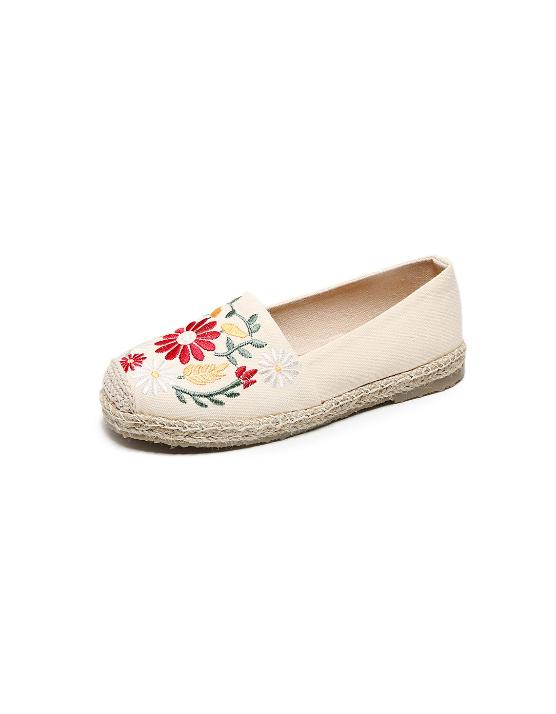 Women Ethnic Flower Embroidery Flat Linen Shoes