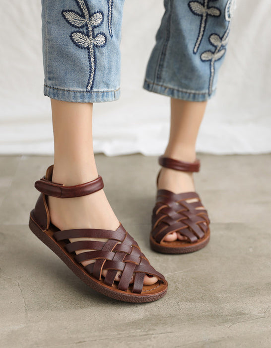 Handmade Vintage Leather Woven Flat Sandals