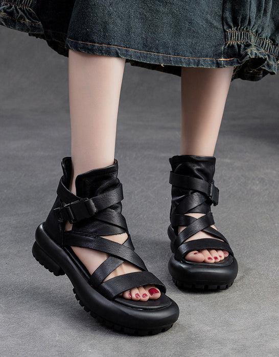 Summer Open Toe Soft Leather Strappy Sandals Boots