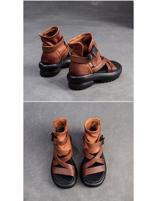 Summer Open Toe Soft Leather Strappy Sandals Boots