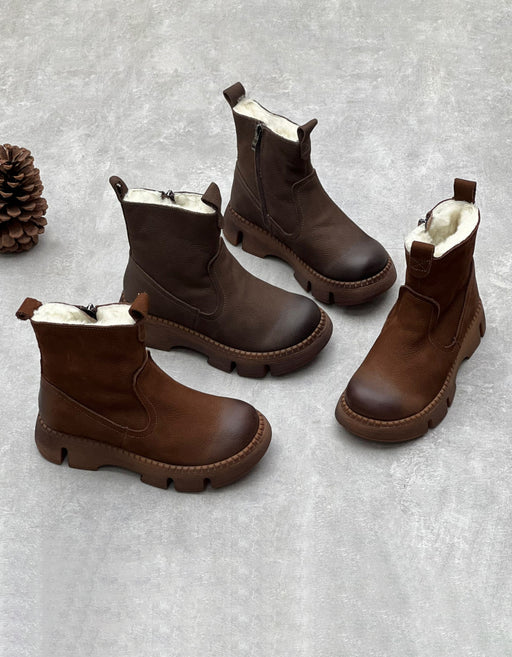 Real Leather Comfortable Wide Toe Box Winter Boots with Fur 37 / Brown Real Leather Comfortable Wide Toe Box Winter Boots with Fur 37 / Brown