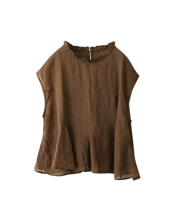 Summer Ramie Ruffled Hem Pullover Loose Blouse Buykud Tops 45.00