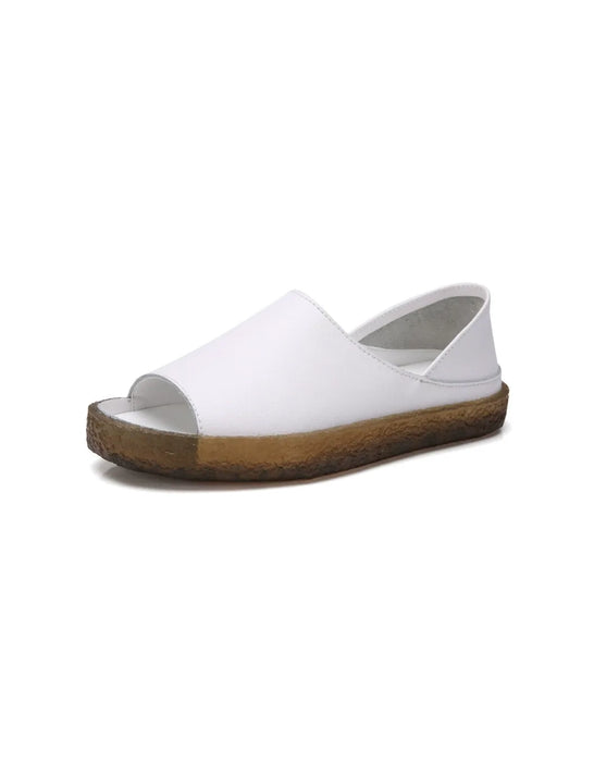Handmade Leather Open Toe Simple Flats