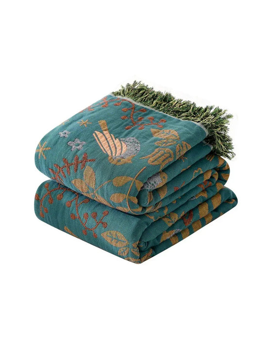 Tassel Edge Vintage Floral Bedcover Sofa Blanket