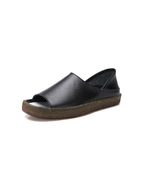Handmade Leather Open Toe Simple Flats