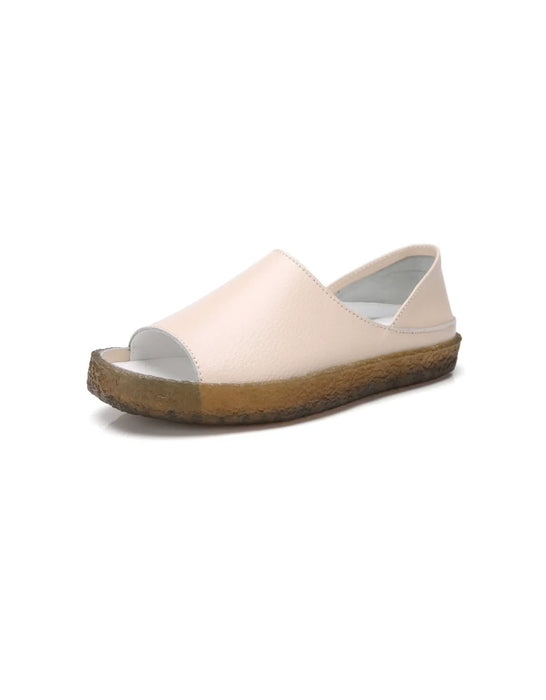 Handmade Leather Open Toe Simple Flats