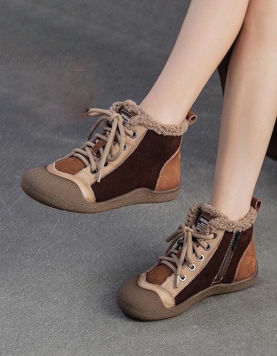 Vintage Color Match Non-slip Fur Lining Winter Sneakers