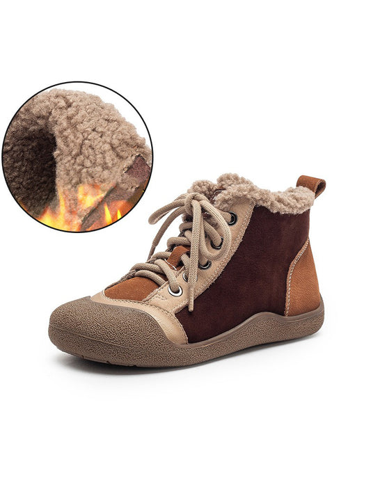 Vintage Color Match Non-slip Fur Lining Winter Sneakers