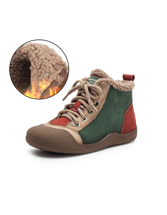 Vintage Color Match Non-slip Fur Lining Winter Sneakers