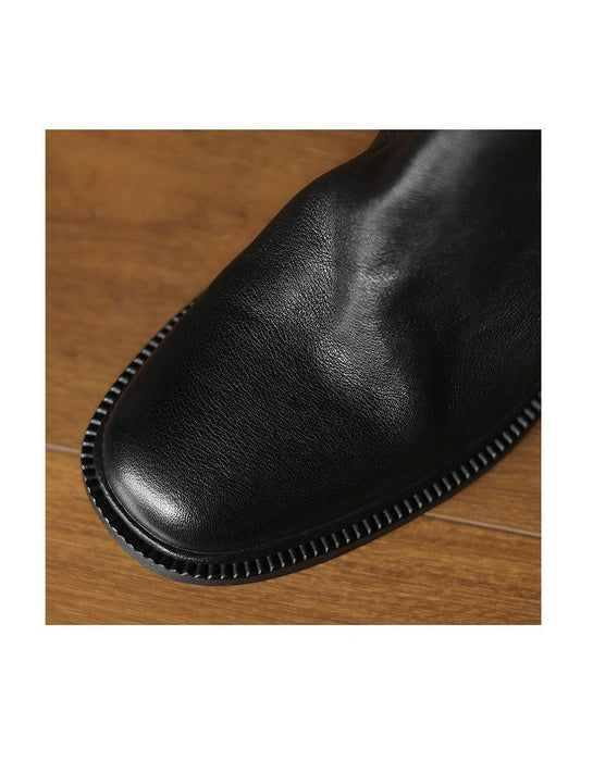 Winter Autumn Real Leather Chunky Heels Chelsea Boots